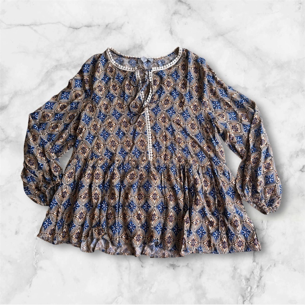 LUUKSE LONG SLEEVE FLORAL BLOUSE TIE 1XL